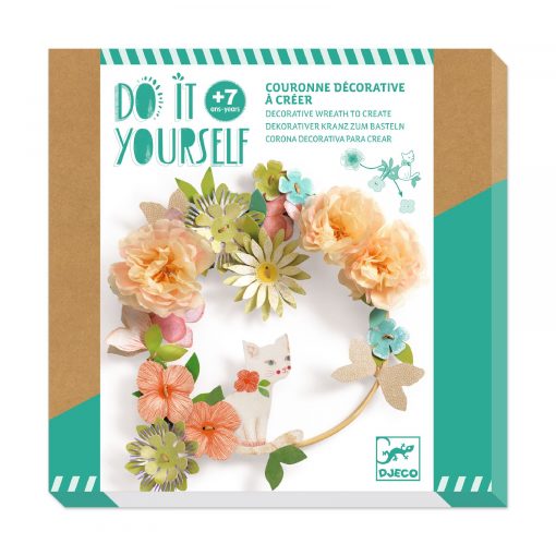Couronne decorative à creer dahlia djeco avec des fleurs en papier de soie